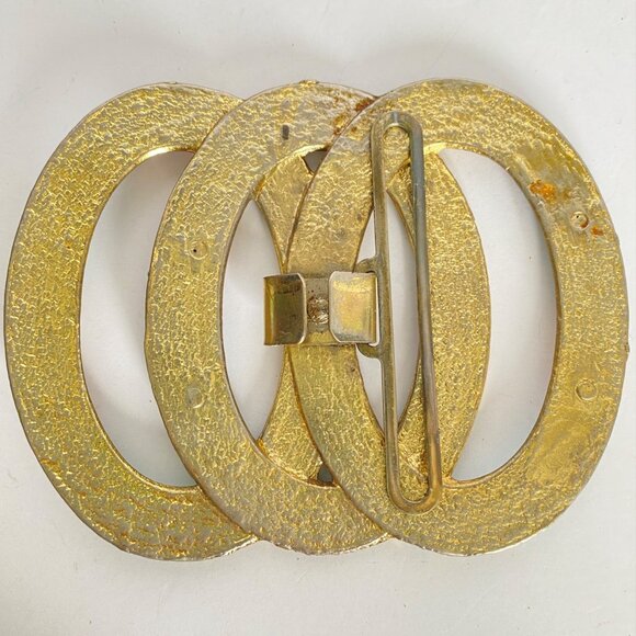 Retro Enamel Swirl Belt Buckle 3-Ring Large Green Blue Peach Goldtone 4.5x3.5in - Picture 4 of 12